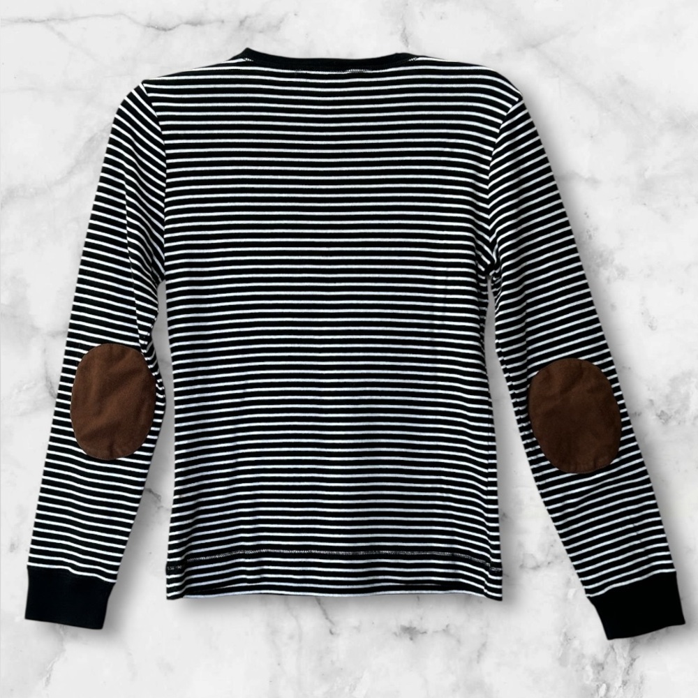 Lauren Ralph Lauren Black White Striped Top Suede Elbow Patches and Accents Sz M - Picture 4 of 15